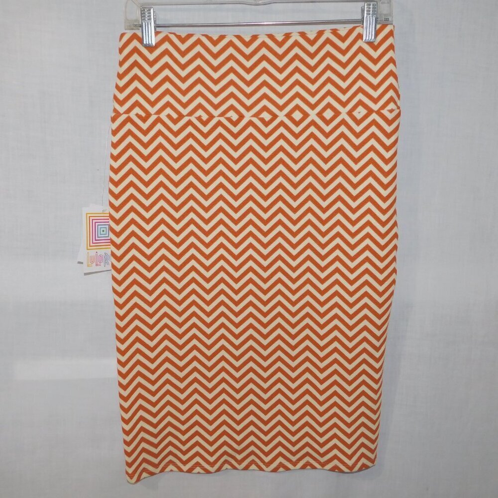 Lularoe Cassie Cream Brown Chevron Pattern Body Con Pencil Skirt NEW Womens S - Picture 5 of 5